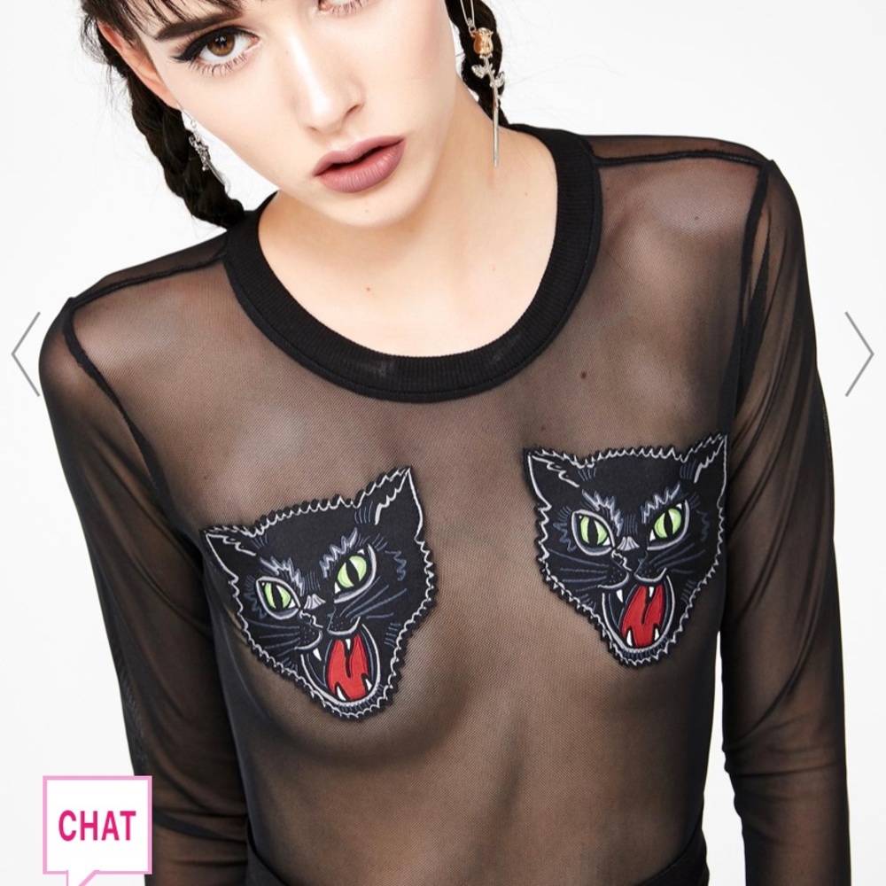Dolls kill black cat mesh shirt